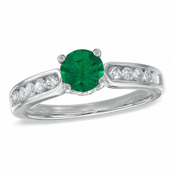 LabCreated Emerald and 3/8 CT. T.W. Diamond Engagement Ring in 10K