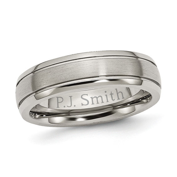 Men's 6.0mm Engraved Titanium Groove Wedding Band (18 ...