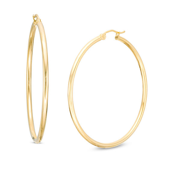 14K Yellow Gold Polished Endless Tube Hoop Earrings Approximate Measurements 45mm x 45mm