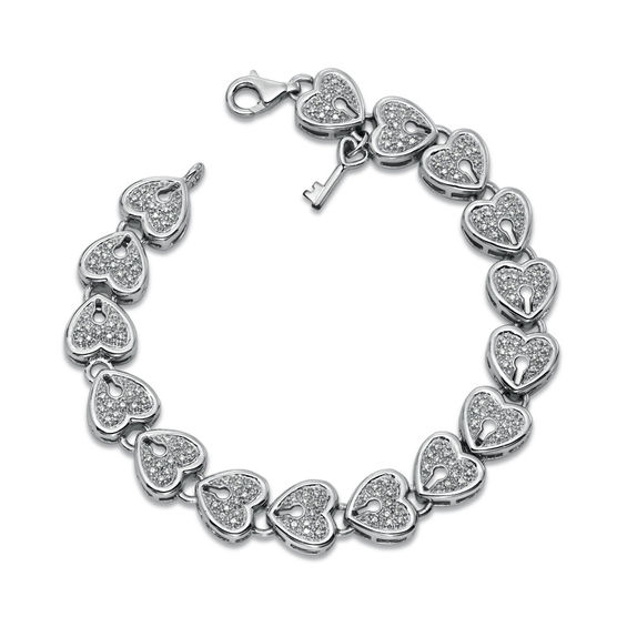 3/4 CT. T.W. Diamond Heart Lock Bracelet in Sterling Silver View All
