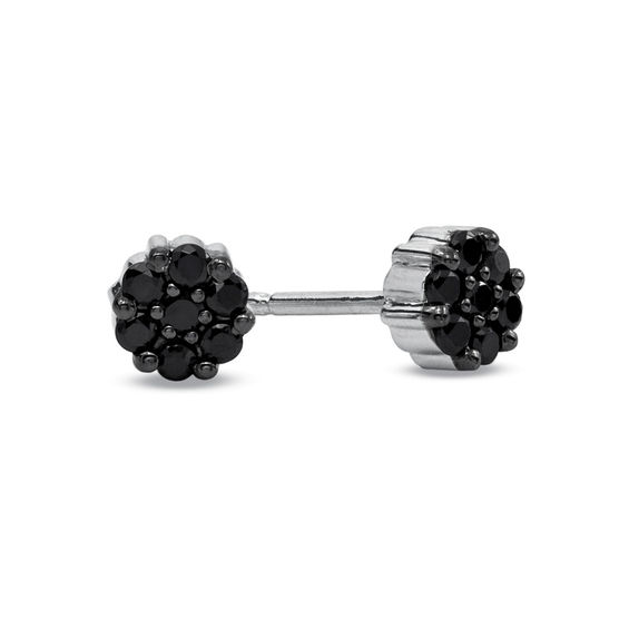 1 4 Ct T W Enhanced Black Diamond Flower Earrings In 10k White 1 4 Ct T W Enhanced Black Diamond Flower Earrings In 10k White Gold