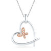 Thumbnail Image 0 of Diamond Accent Butterfly Tilted Heart Pendant in Sterling Silver and 10K Rose Gold