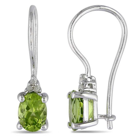 Vintage Sterling Silver & Two Oval Green Gemstone Peridot Drop  Dangle Earrings Vintage Gift For Her August Birthstone Marked Sterling