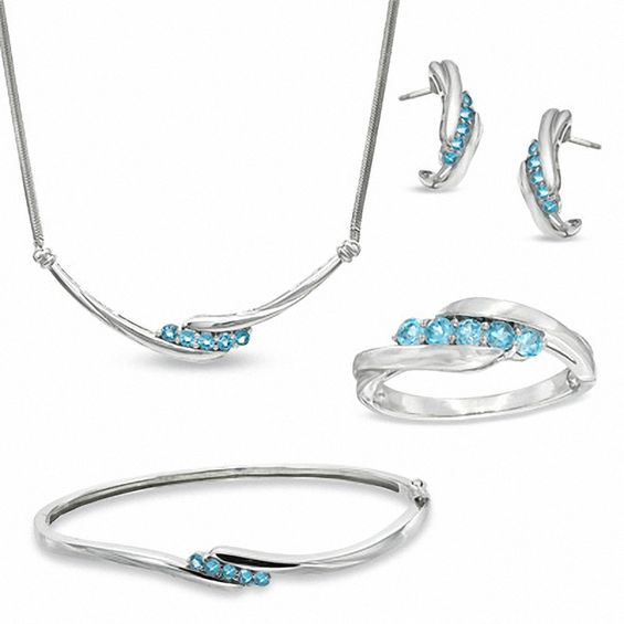 Blue Topaz Pendant Earrings Ring And Bracelet Set In Sterling Blue Topaz Pendant Earrings Ring And Bracelet Set In Sterling Silver Size 7