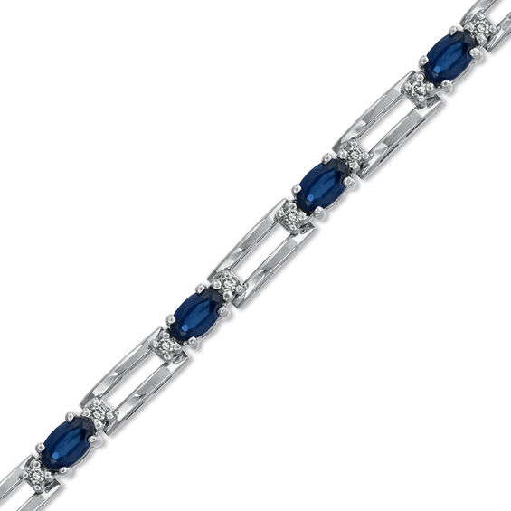Blue Sapphire and 1/4 CT. T.W. Diamond Line Bracelet in 14K White Gold