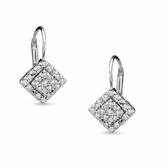 3 8 Ct T W Diamond Drop Leverback Earrings In Sterling Silver T W Diamond Drop Leverback Earrings In Sterling Silver