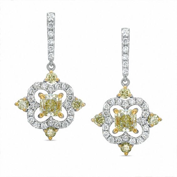 1 2 Ct T W Cushion Cut Fancy Yellow And White Diamond Drop T W Cushion Cut Fancy Yellow And White Diamond