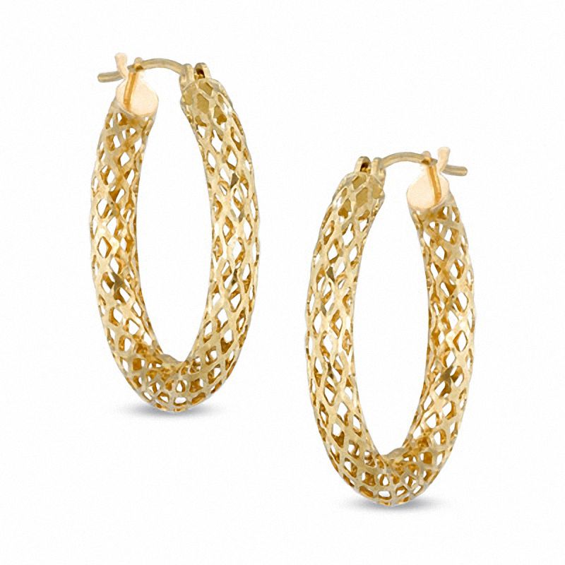 Main Image 1 of Diamond-Cut Hoop Earrings in 14K Gold