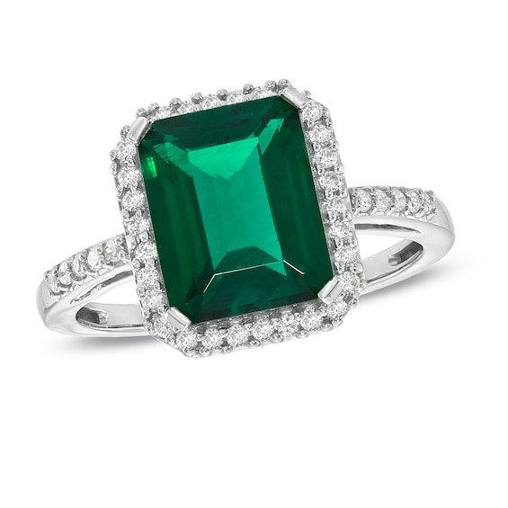 ,Ring Size 6  Lab Created Emerald Ring Lab Created Emerald Gemstone with Zircion