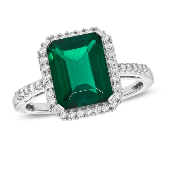 ,Ring Size 6 Lab Created Emerald Ring Lab Created Emerald Gemstone with Zircion