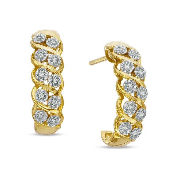 1 10 Ct T W Diamond J Hoop Earrings In Sterling Silver With 14k T W Diamond J Hoop Earrings In Sterling Silver With 14k