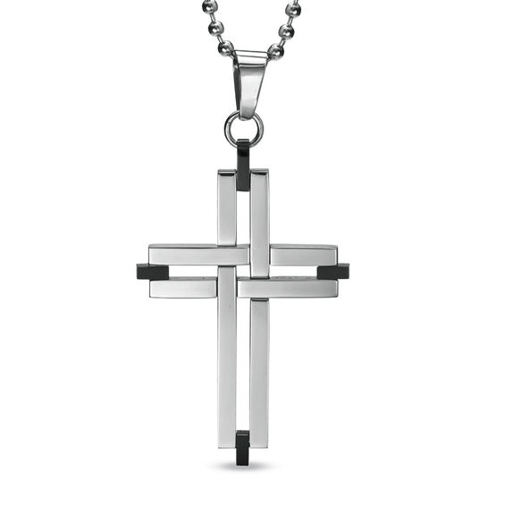 Men's Cross Pendant in Stainless Steel 22" Mens Necklaces
