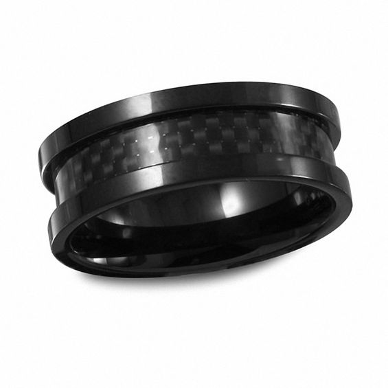 Men's 9.0mm Black IP Stainless Steel and Carbon Fiber Inlay Wedding