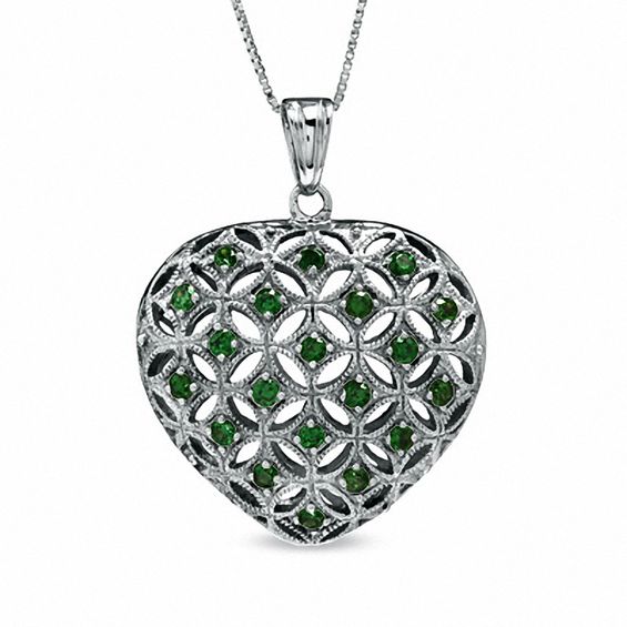 LabCreated Emerald Puffed Heart Pendant in Sterling Silver Heart