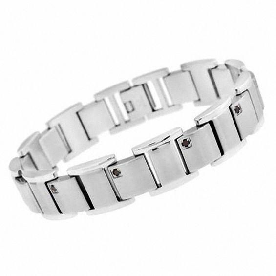 Men S 1 3 Ct T W Enhanced Black Diamond Bracelet In Stainless T W Enhanced Black Diamond Bracelet In Stainless Steel 8 5