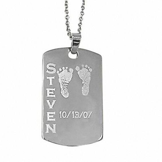 baby footprints dog tag pendant in sterling silver 1 name and date