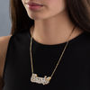 Thumbnail Image 2 of Diamond Accent Hammered Name and Heart Ribbon Accent Plate Necklace in Sterling Silver and 24K Gold Plate (1 Line)