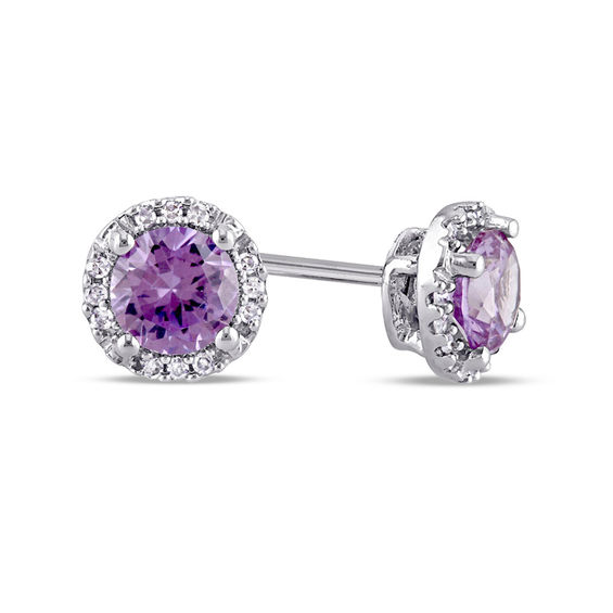 5 0mm Lab Created Alexandrite And Diamond Accent Frame Stud Earrings 5 0mm Lab Created Alexandrite And Diamond Accent Frame Stud Earrings In 10k White Gold