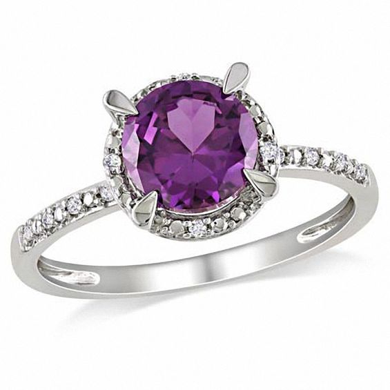 7.0mm Lab-Created Alexandrite and Diamond Accent Frame Engagement Ring in  10K White Gold