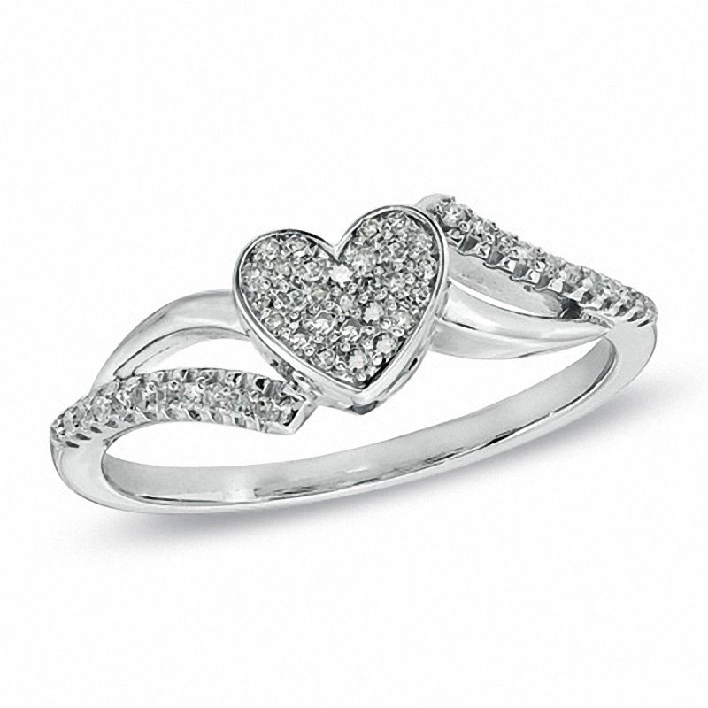 1/7 CT. T.W. Diamond Heart Bypass Ring in Sterling Silver