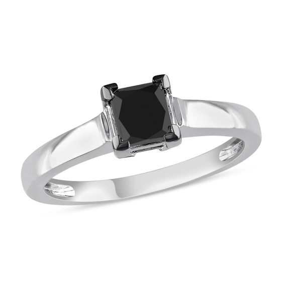 Princess Cut Black Diamond Engagement Ring 14k White Gold Palladium Platinum Diamond Ring Handmade Solitaire Anniversary Ring 