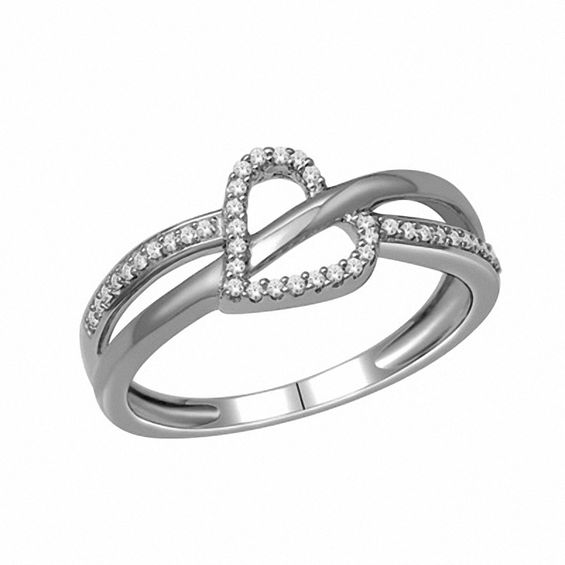 1/8 CT. T.W. Diamond Heart Promise Ring in 10K White Gold Promise
