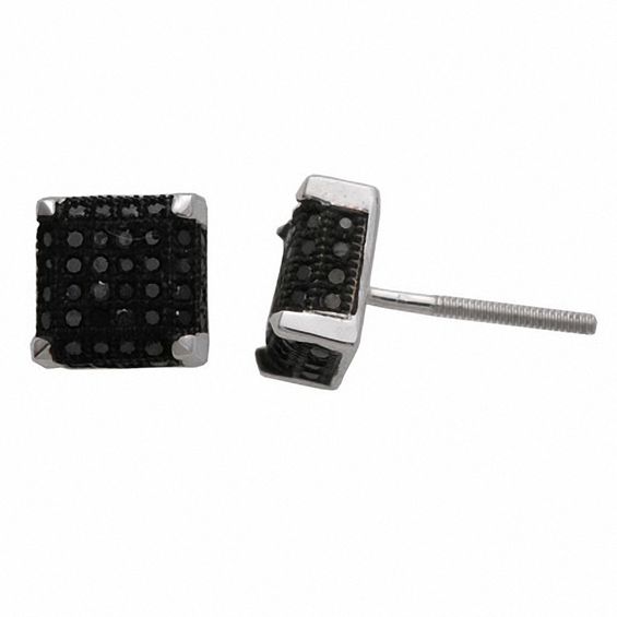 1 3 Ct T W Black Diamond Composite Square Stud Earrings In T W Black Diamond Composite Square Stud Earrings In Sterling Silver