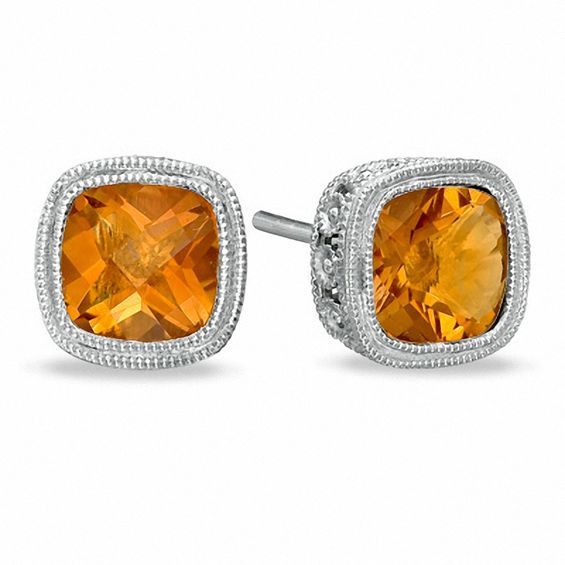 6 0mm Cushion Cut Citrine Earrings In Sterling Silver Online 6 0mm Cushion Cut Citrine Earrings In Sterling Silver