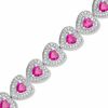 Thumbnail Image 1 of Heart-Shaped Lab-Created Ruby and Diamond Accent Bracelet in Sterling Silver - 7.25"