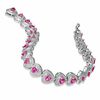 Thumbnail Image 2 of Heart-Shaped Lab-Created Ruby and Diamond Accent Bracelet in Sterling Silver - 7.25"