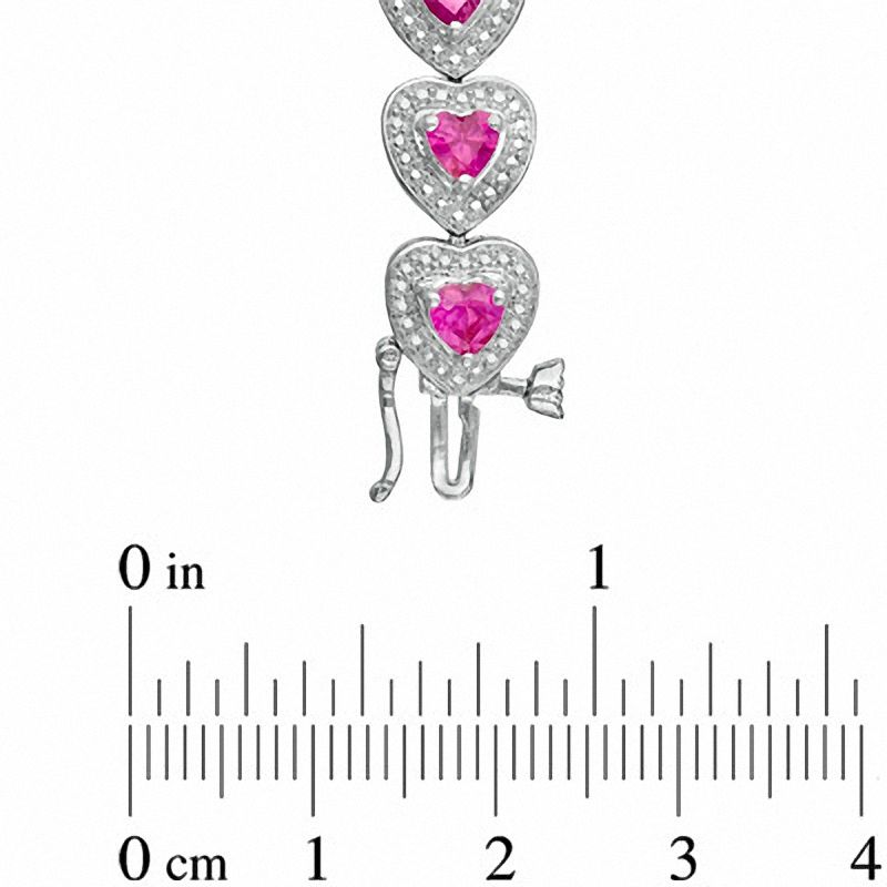 Main Image 3 of Heart-Shaped Lab-Created Ruby and Diamond Accent Bracelet in Sterling Silver - 7.25"