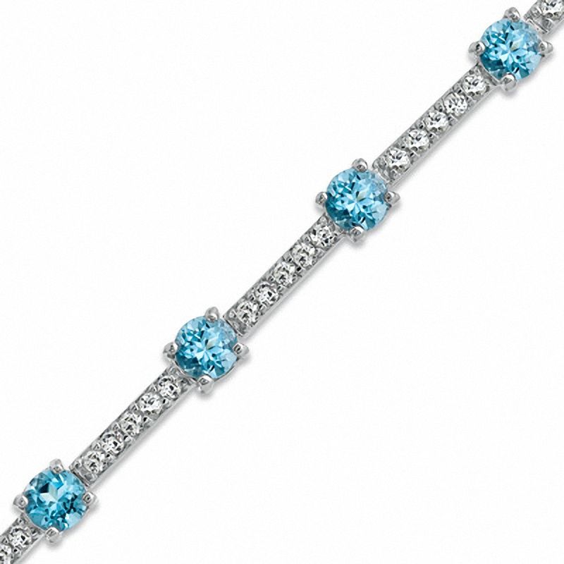 Swiss Blue Topaz and Lab-Created White Sapphire Bracelet in Sterling Silver - 7.25"