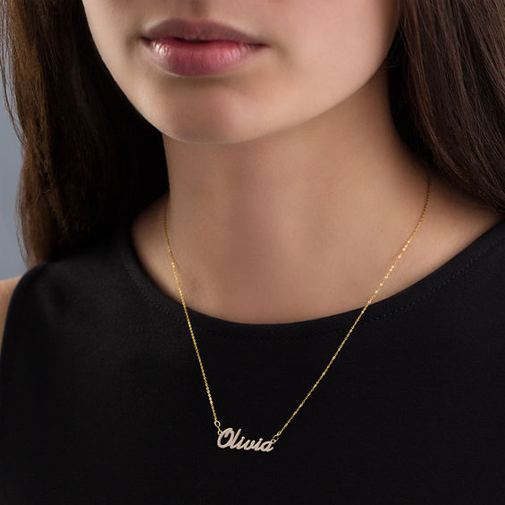 Script Name Necklace in 10K Gold (10 Characters) 17" Name Necklaces