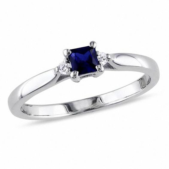Created Blue Sapphire Edwardian Cluster Ring 14K Princess Cut Blue Sapphire Wedding Promise Ring Art Deco Sapphire Halo Anniversary Ring.