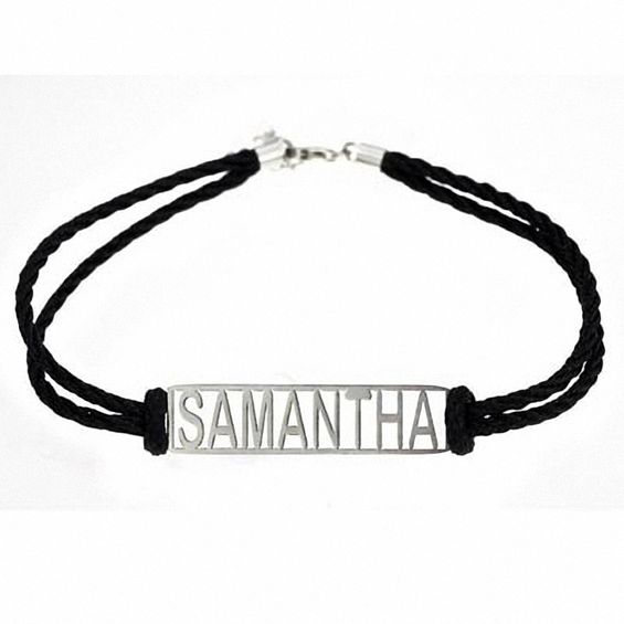Nameplate Bracelet In Stainless Steel With Black Braided Cord 9 Nameplate Bracelet In Stainless Steel With Black Braided Cord 9 Characters 5
