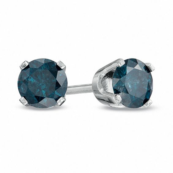 0.5 Cttw Round Cut Blue Natural Diamond Solitaire Stud Earrings In 14K Solid Gold 