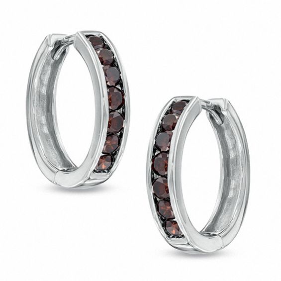 1 Ct T W Enhanced Red Diamond Hoop Earrings In Sterling Silver 1 Ct T W Enhanced Red Diamond Hoop Earrings In Sterling Silver