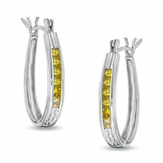 1 2 Ct T W Princess Cut Enhanced Yellow Diamond Oval Hoop Earrings T W Princess Cut Enhanced Yellow Diamond Oval Hoop Earrings In