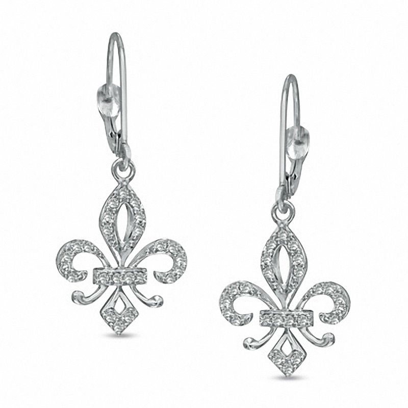 1/4 CT. T.W. Diamond Fleur-de-Lis Drop Earrings in 10K White Gold