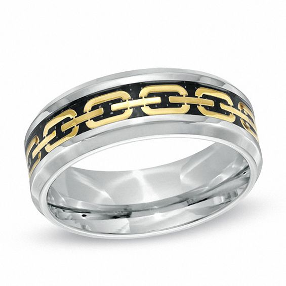 Men's 8.0mm Center Link Wedding Band in TwoTone Stainless Steel