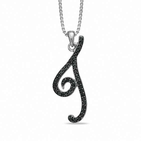 1 4 Ct T W Enhanced Black Diamond Initial Pendant In Sterling T W Enhanced Black Diamond Initial Pendant In Sterling Silver