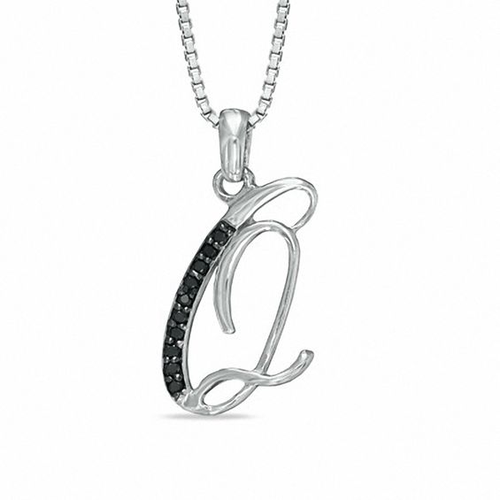 Enhanced Black Diamond Accent "Q" Initial Pendant in Sterling Silver