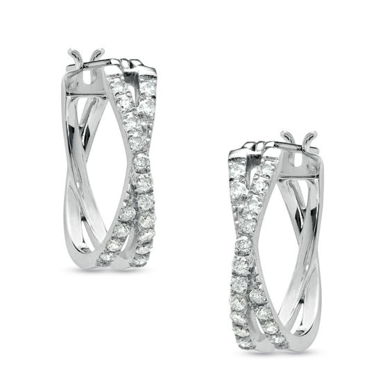 Image result for 3/8 CT. T.W. Diamond Criss-Cross Hoop Earrings in 10K White Gold