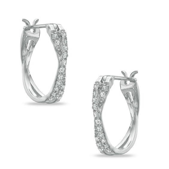 Image result for 1/5 CT. T.W. Diamond Criss-Cross Hoop Earrings in 10K White Gold