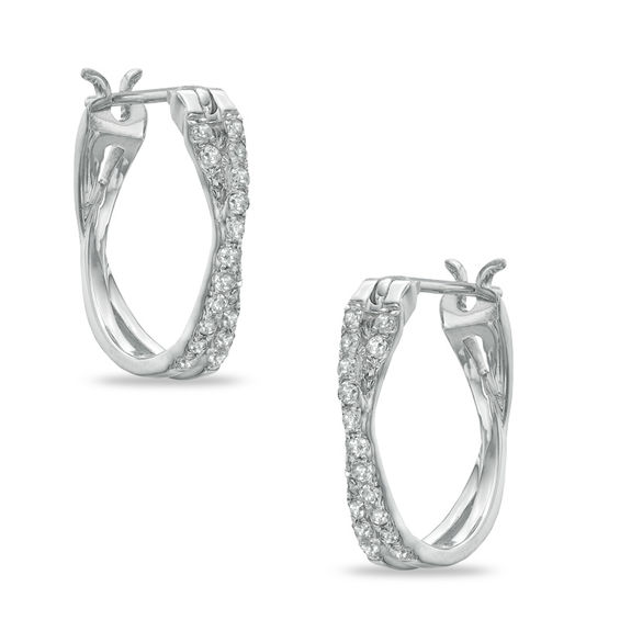 1 5 Ct T W Diamond Criss Cross Hoop Earrings In 10k White Gold T W Diamond Criss Cross Hoop Earrings In 10k White Gold