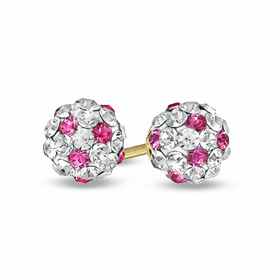 Child S Rose And White Crystal Ball Earrings In 14k Gold Gemstone Child S Rose And White Crystal Ball Earrings In 14k Gold