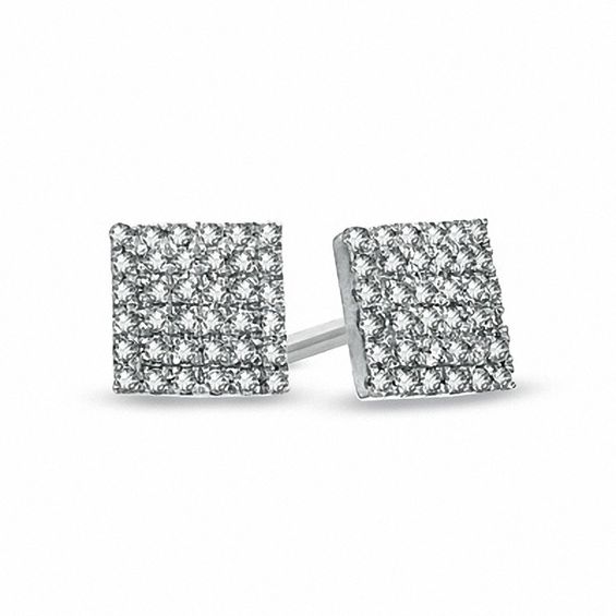 1 8 Ct T W Diamond Square Stud Earrings In 10k White Gold T W Diamond Square Stud Earrings In 10k White Gold