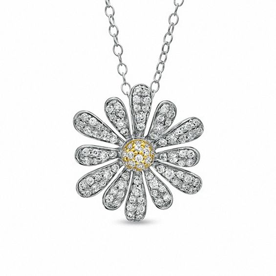 1 2 Ct T W Diamond Daisy Pendant In Two Tone Sterling Silver Zales