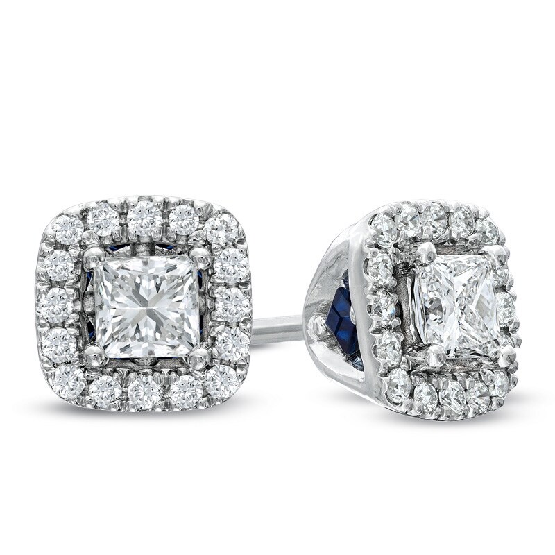 Main Image 1 of Vera Wang Love Collection 1/2 CT. T.W. Princess-Cut Diamond Frame Stud Earrings in 14K White Gold