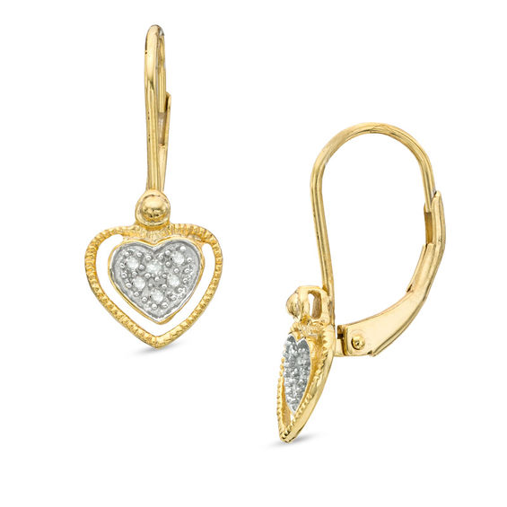 Diamond Accent Heart Drop Earrings in Sterling Silver and 14K Gold